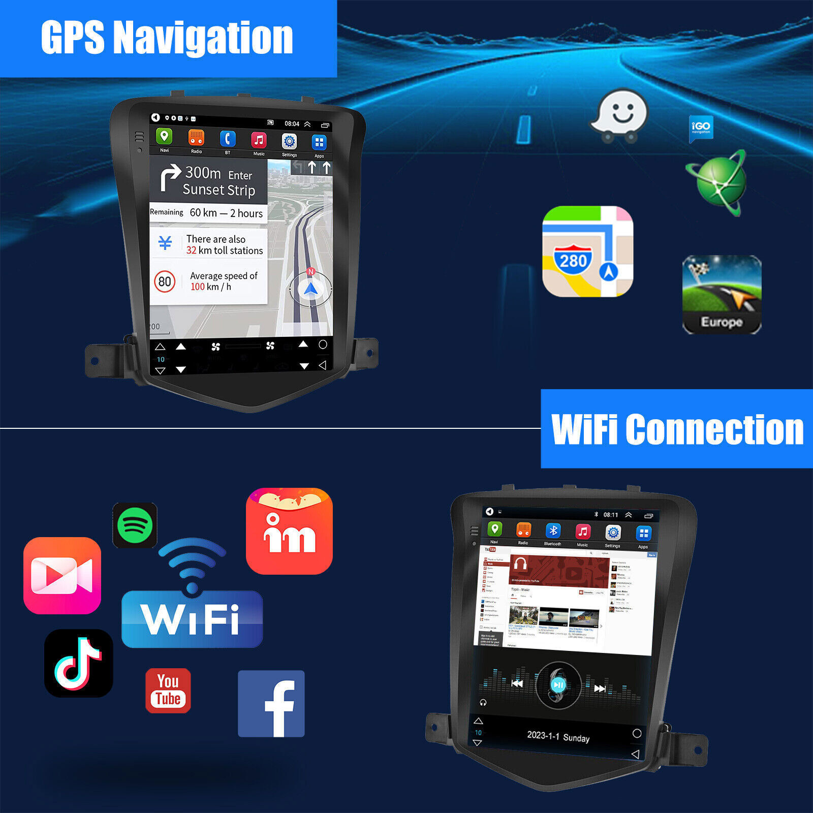 Android 13.0 For 2009-2015 Chevy Cruze GPS Navi Car Radio Stereo WiFi Player CAM