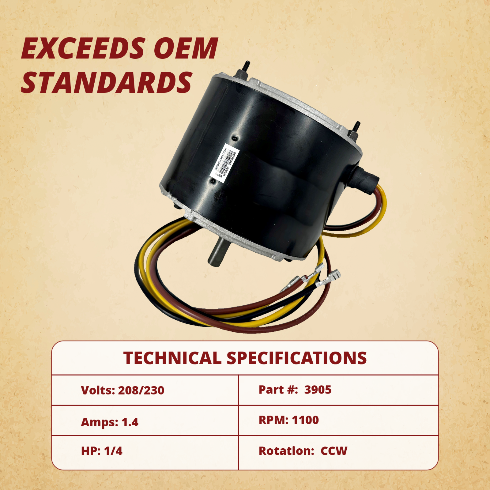 Condenser Fan Motor 5KCP39EGS070S, Carrier Bryant Payne HC39GE237A, Genteq 3905