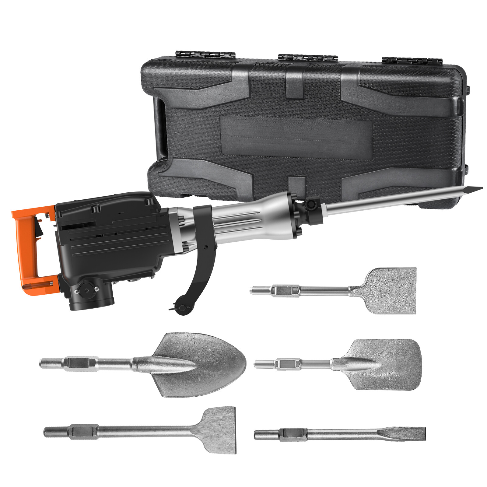 VEVOR Demolition Jack Hammer Concrete Breaker 2200W Hammer 6 Chisel Bits Black