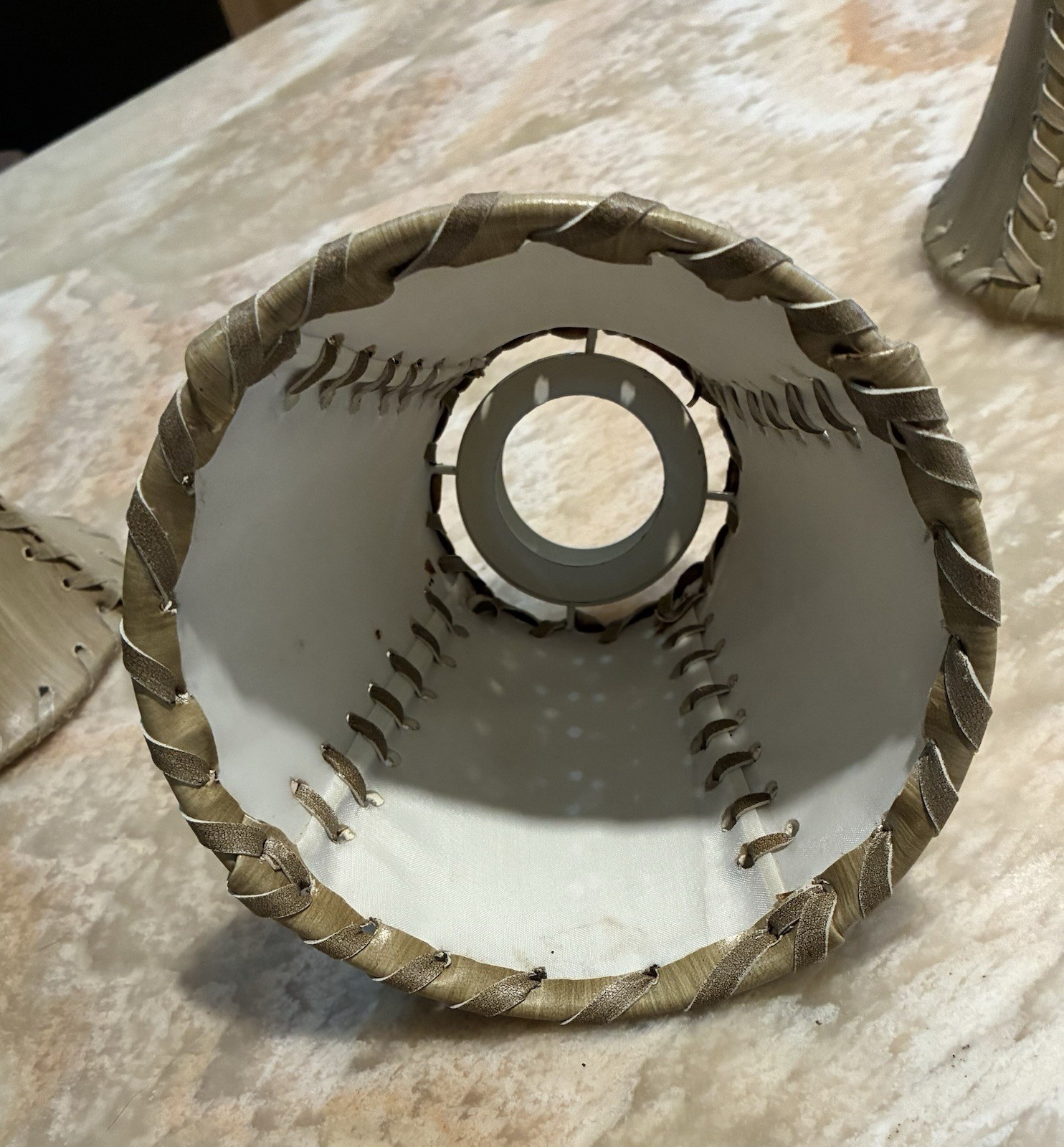 Set of 3 Beige faux leather Lamp Shades, Bell Shape