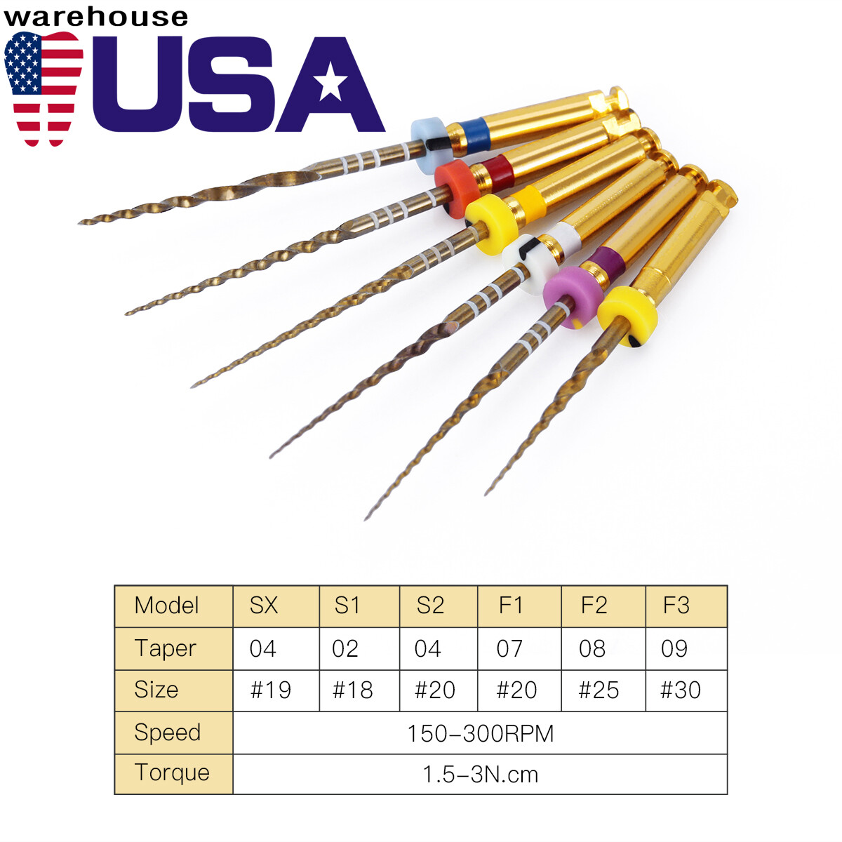 Limas rotatorias NITI para endodoncia dental Uso del motor Gold Taper SX-F3 25mm