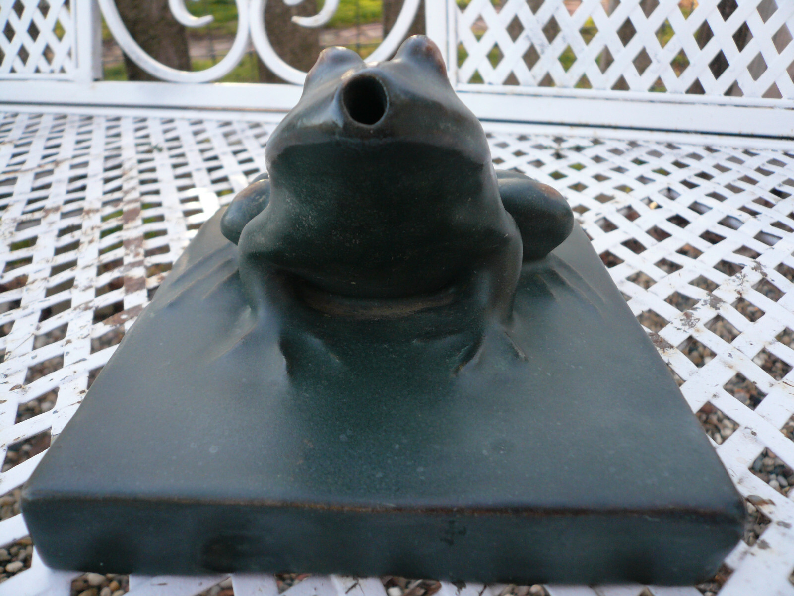 Antique Terra Cotta Garden Frog Fountain Topper Pottery Decor