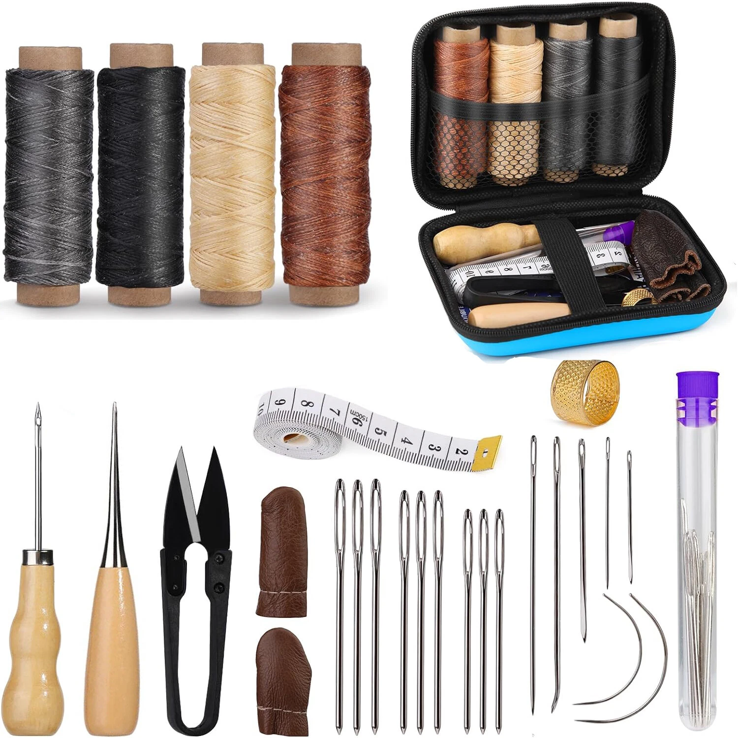 Upholstery Repair Sewing Kit Leather Hand Stitching Needles Thread Awl Tools