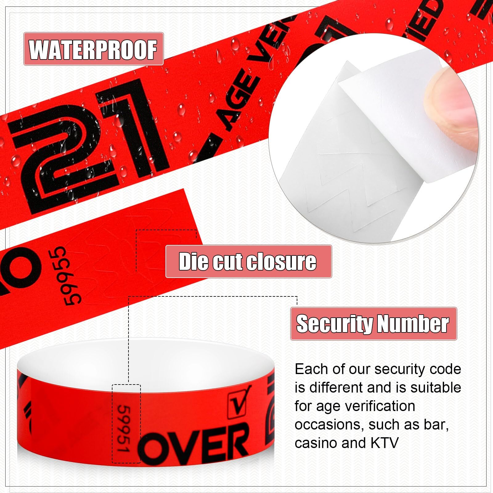 600 Pcs over 21 Wristbands for Events Red Waterproof Wrist Bands Paper Wrist