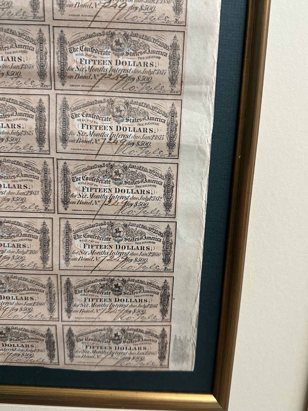 Confederate States of America 1st Series $500 Civil War Loan Bonds, Complete Set