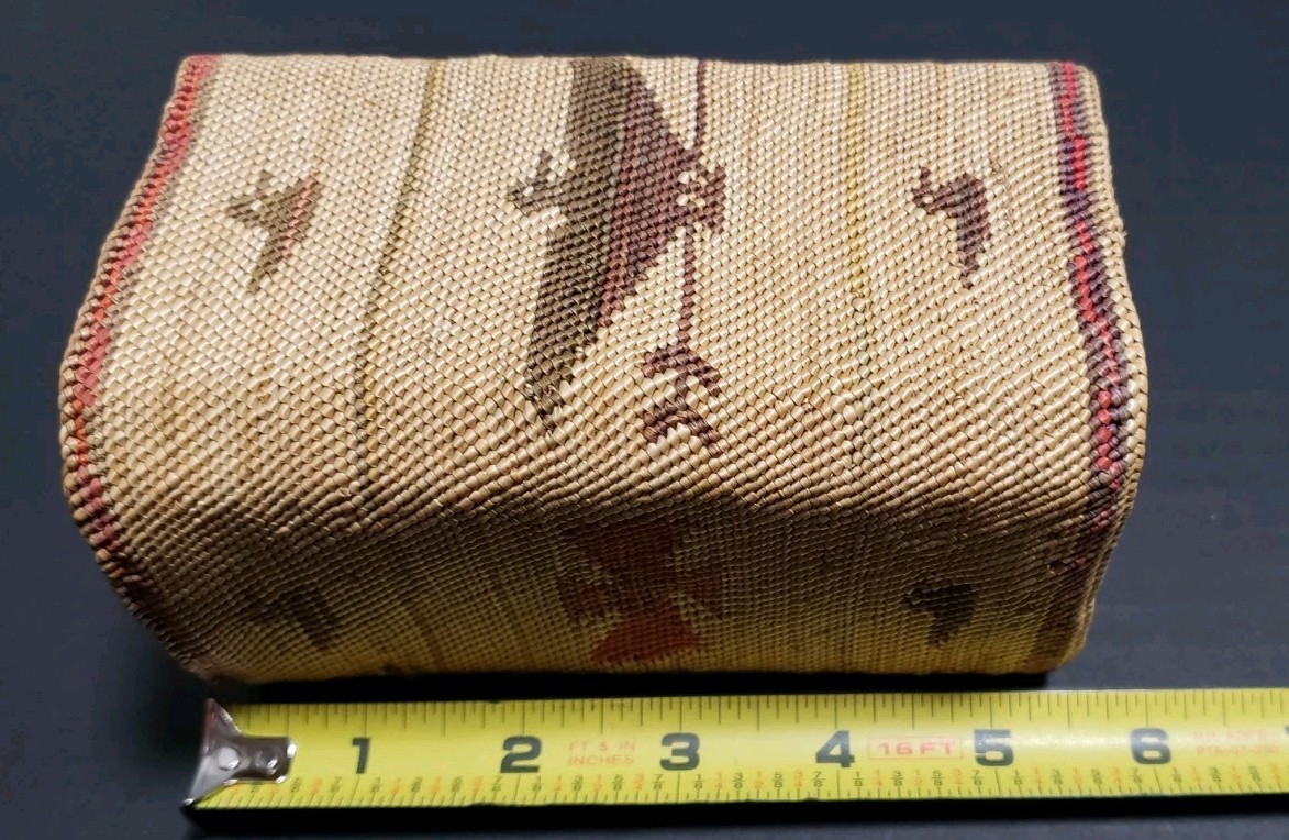 Vtg PNW Makah Native American Square Basket Animal Motif Whale Bird 3x5.5"