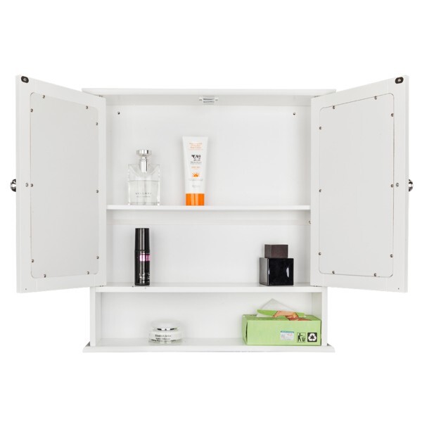 White Door Wall Hanging Medicine Cabinet Bathroom Storage Shelf Organizer