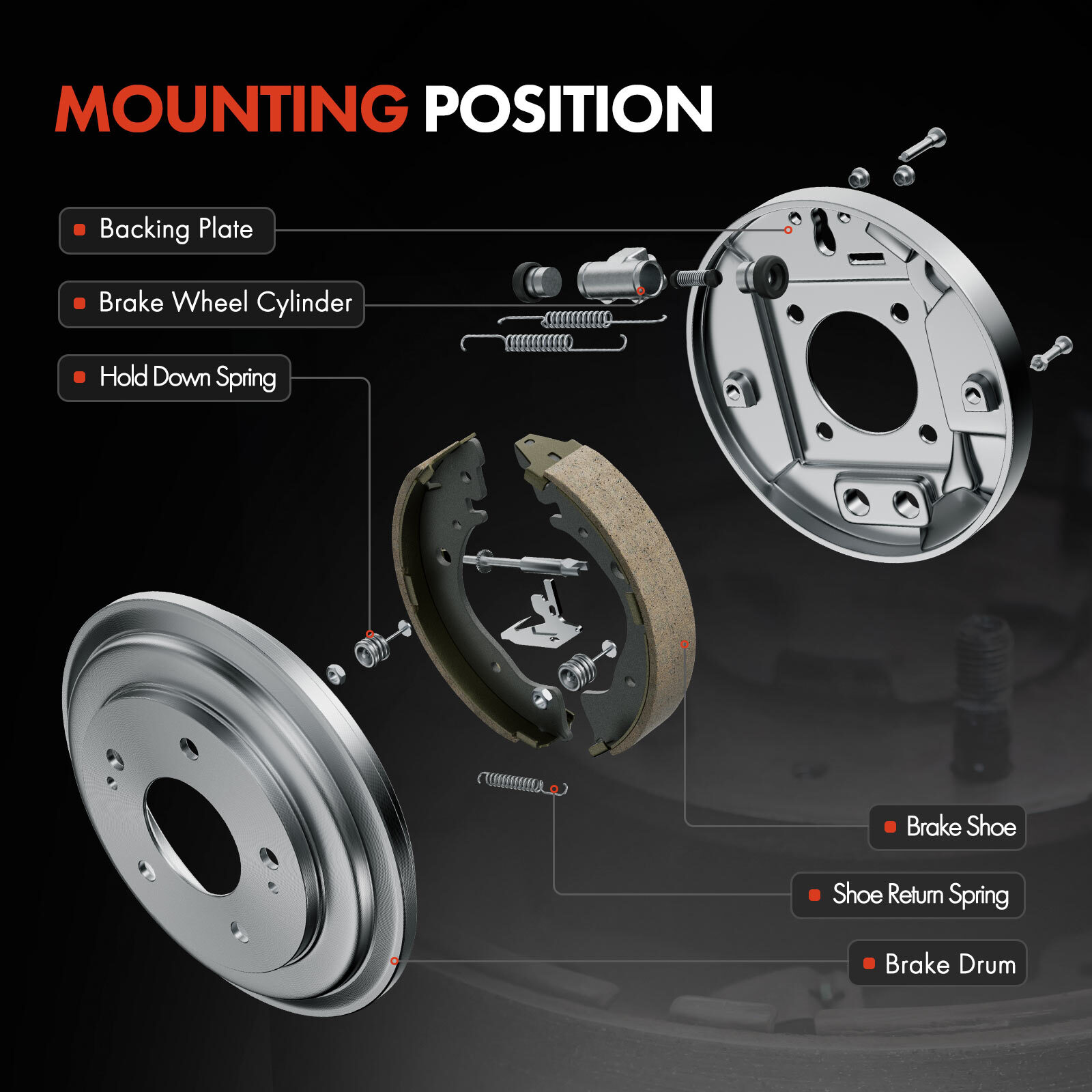 Rear Brake Drums +Ceramic Brake Shoes for Toyota Yaris 2007 2008 2009 2010-2014