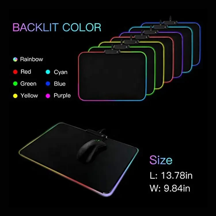 Small Hard Surface LED Gaming Mouse Pad - RGB Light Up Modes