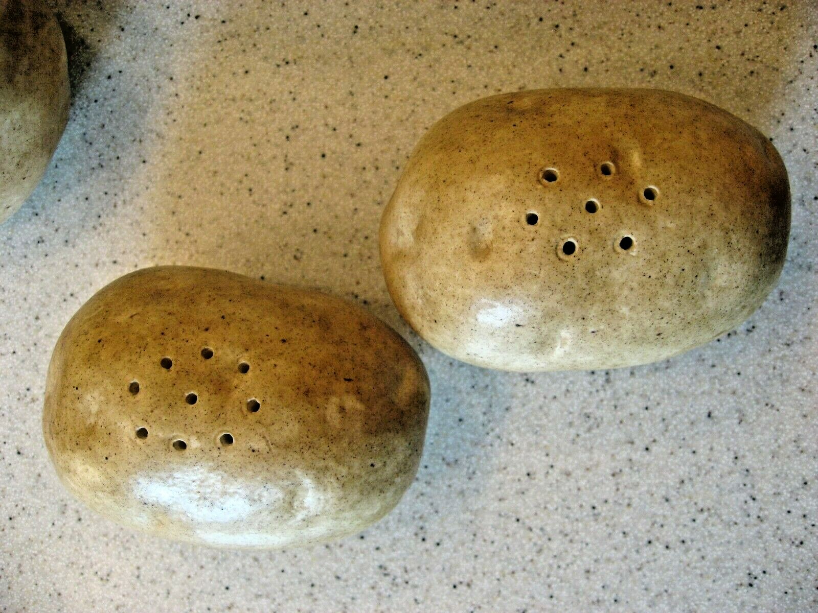 Vtg Ceramic Baked Potato Lot of 4 Salt and Pepper Shakers, Covered Serving dish