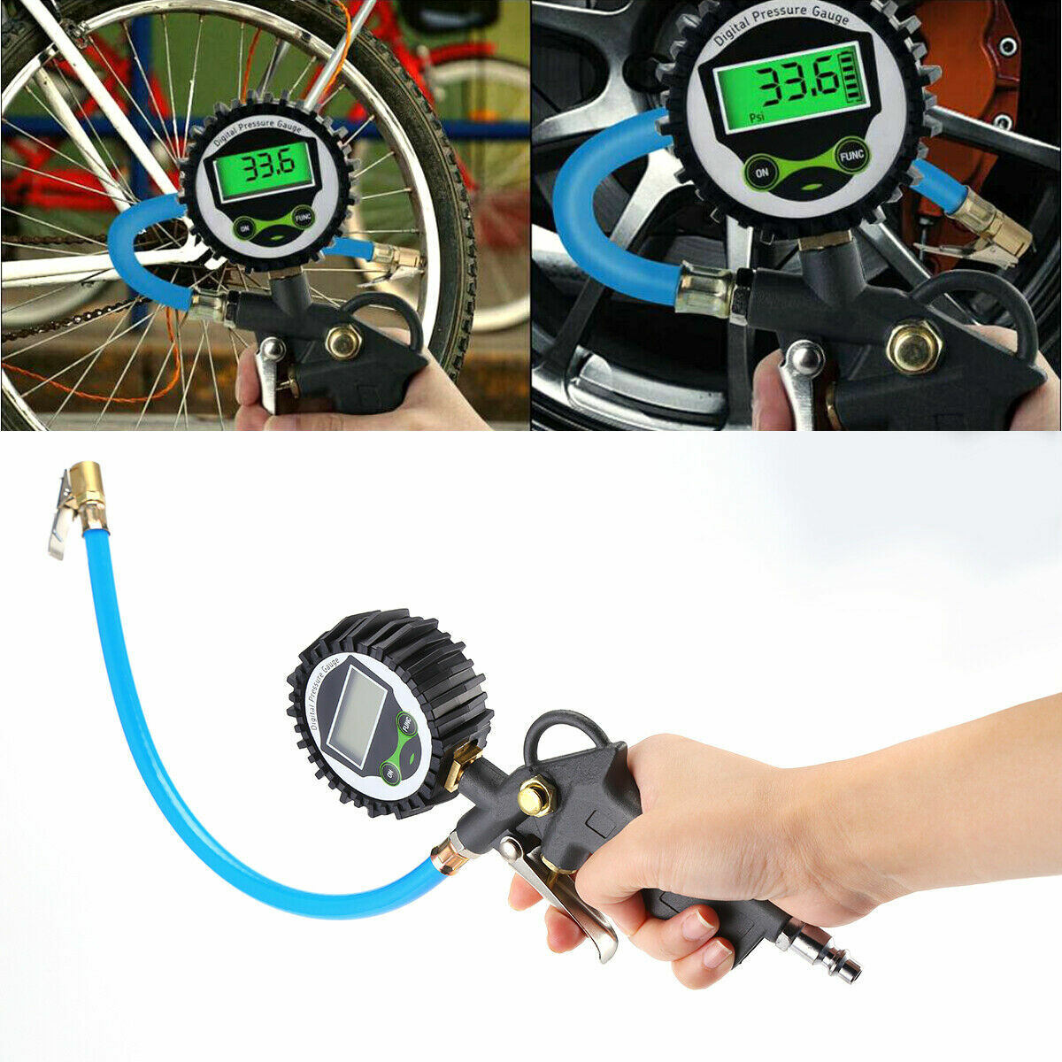 Digital Air Tire Inflator with Pressure Gauge 250PSI Chuck for TrucK/Car/Bike US