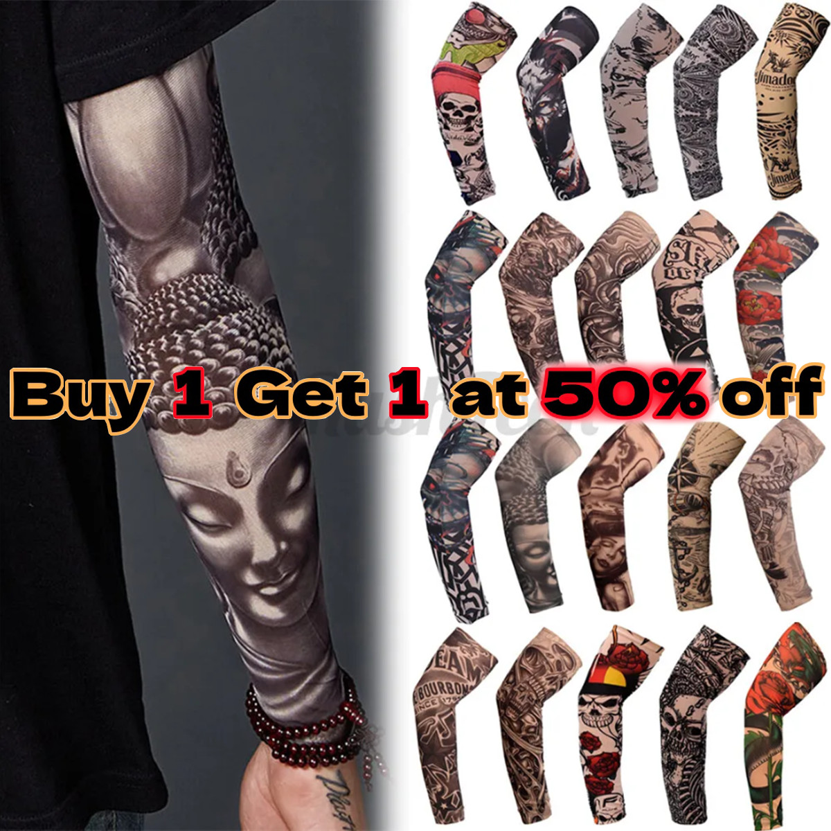 10Pcs Cooling Arm Sleeve Tattoo Cover Sun UV Protection Hip Hop Outdoor Sport