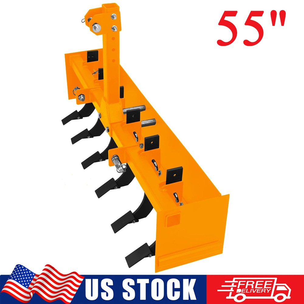 55" 3-Point Box Blade Attachment w/ 6 Scarifier Shanks for Cate 0 Cat 1 Tractors