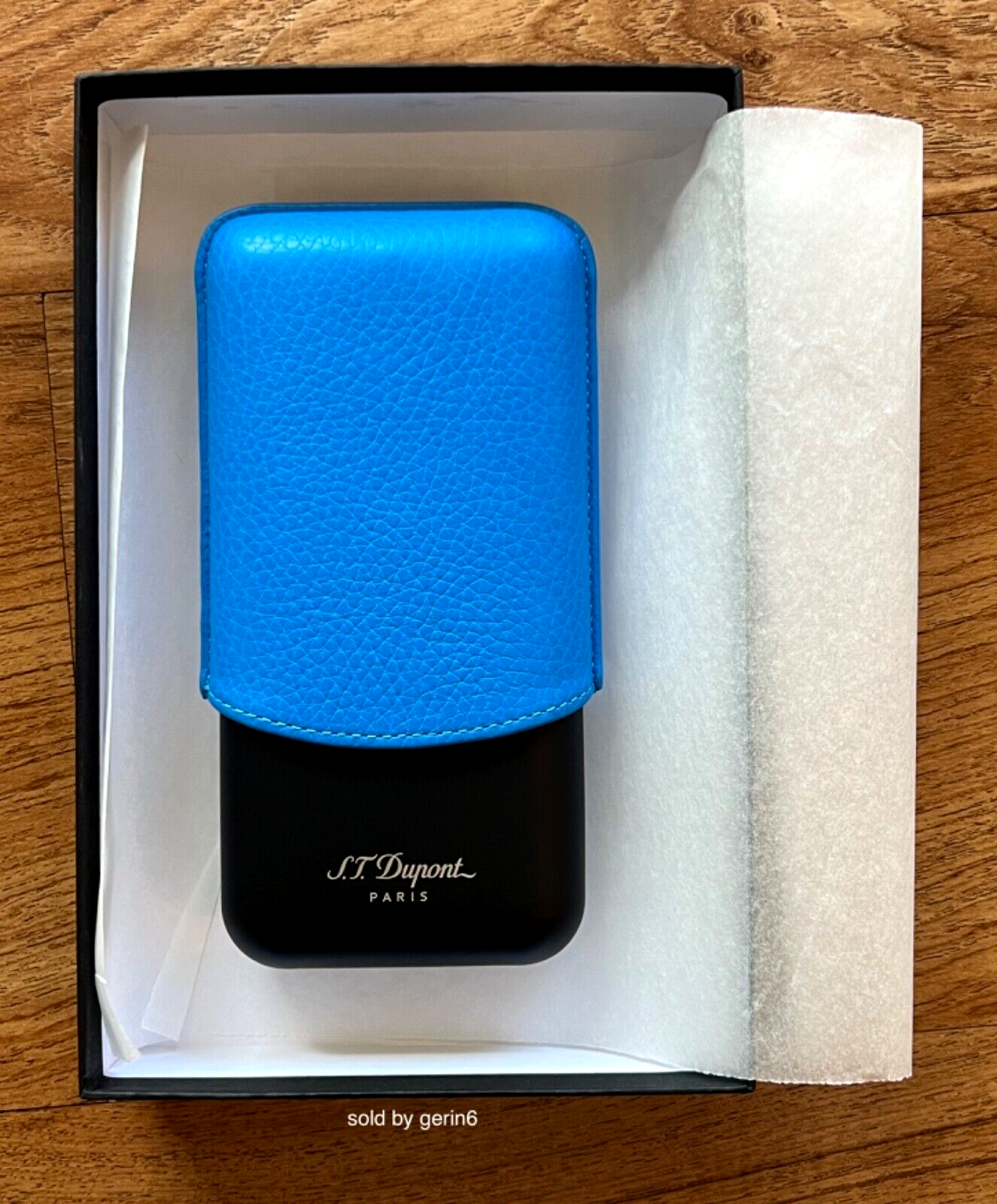 S.T. Dupont Fluo Blue Case For 3 Cigars Leather & Metal 183416 New In Box