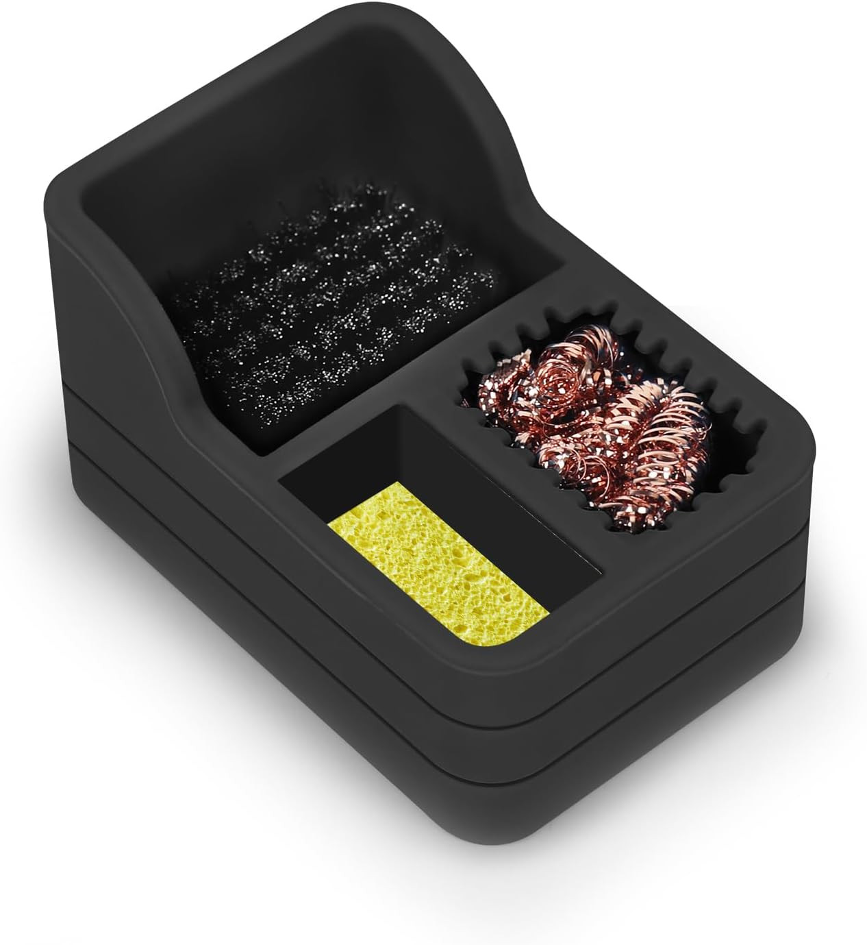 Soldering Iron Tip Cleaner Kit with Brass Wool, Sponge,Steel Brush in Black Sili