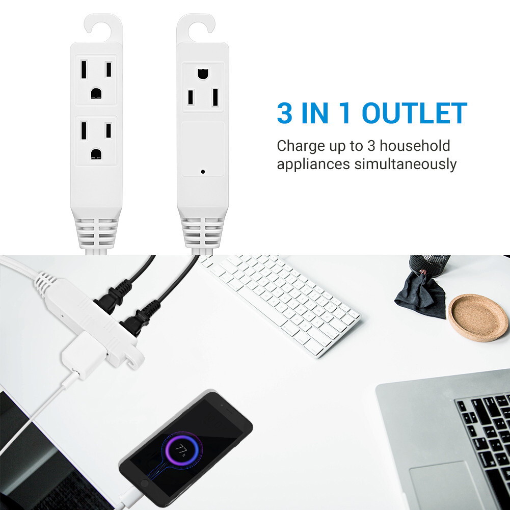 DEWENWILS 2 Pack 3 ft Extension Cord with Flat Plug 3 Grounded Outlets 16/3 Awg