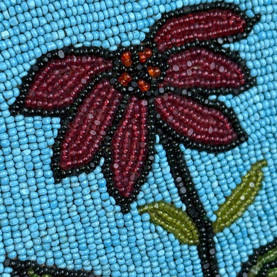 Antique Native American Wool Vest w Old Beaded Detail Cloth Lining Conch Shells