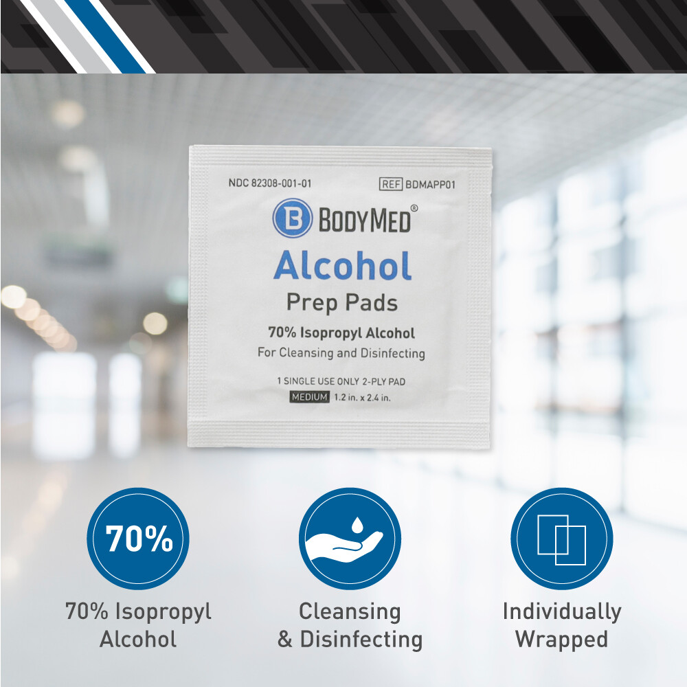 BodyMed Alcohol Prep Pads with 70% Isopropyl Alcohol, 100 Count