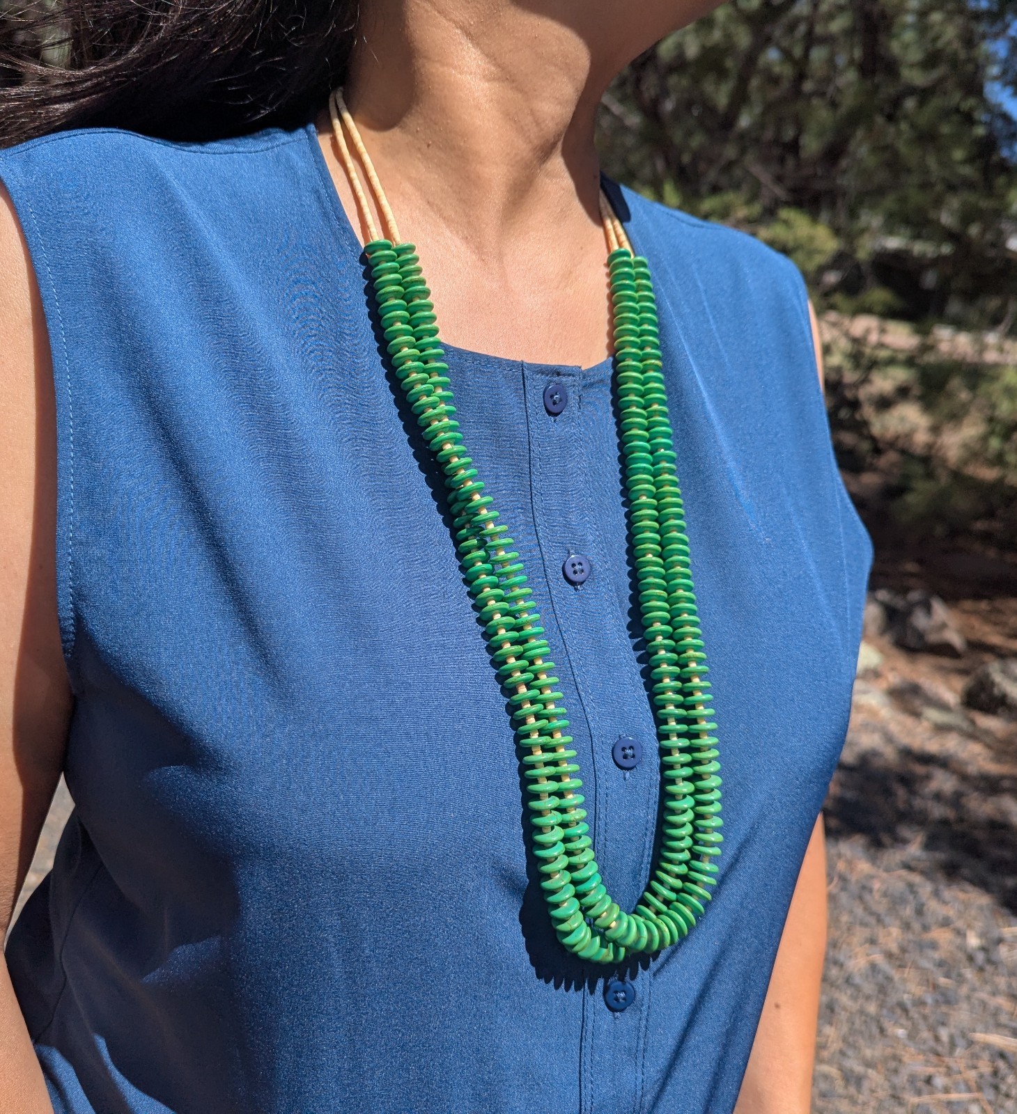 Navajo Necklace Gaspeite Discs 2 Strand Heishi Handmade Jewelry