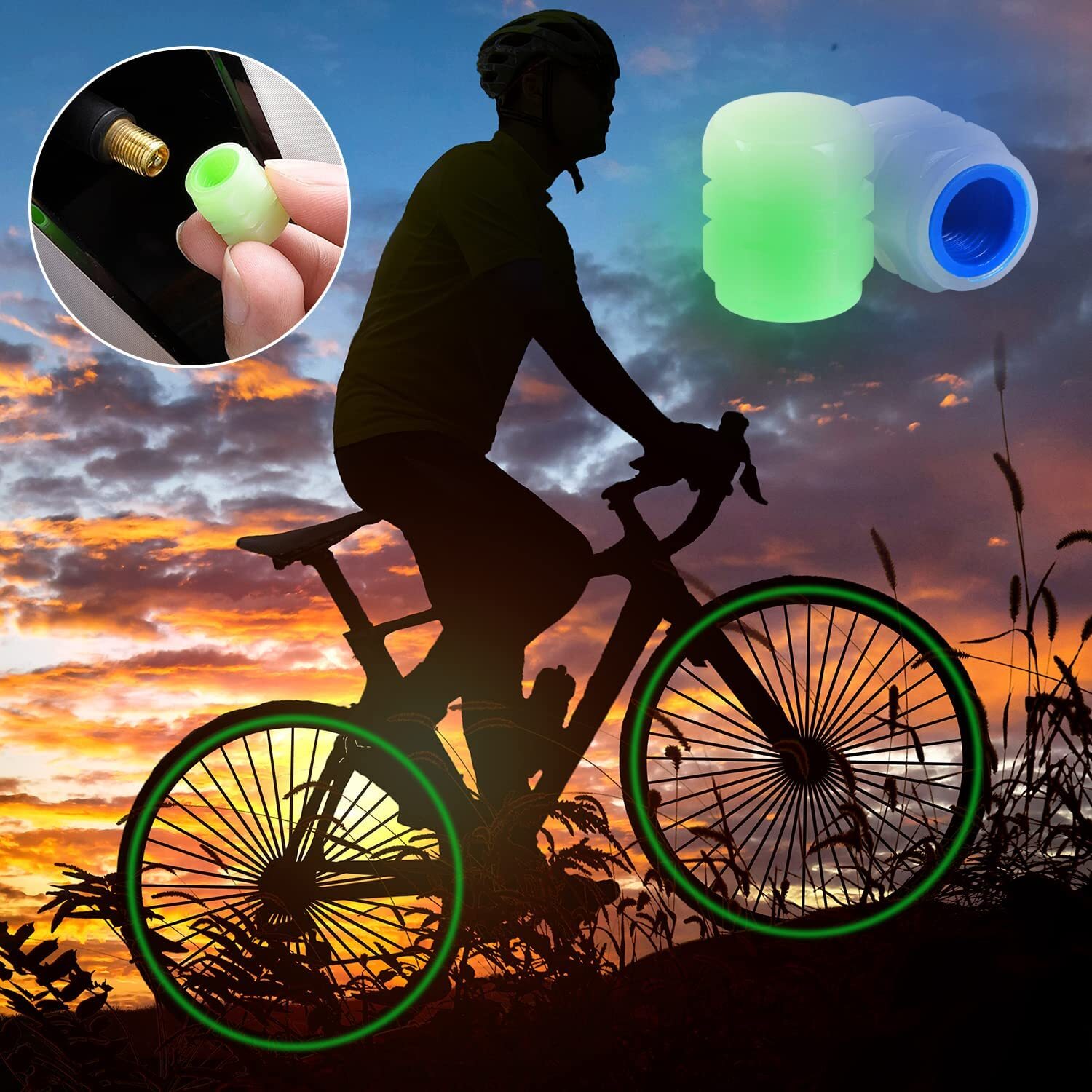 8Pcs Car Tire Caps Glow in The Dark Tire Valve Caps Glowing Tire Valve Stem Caps