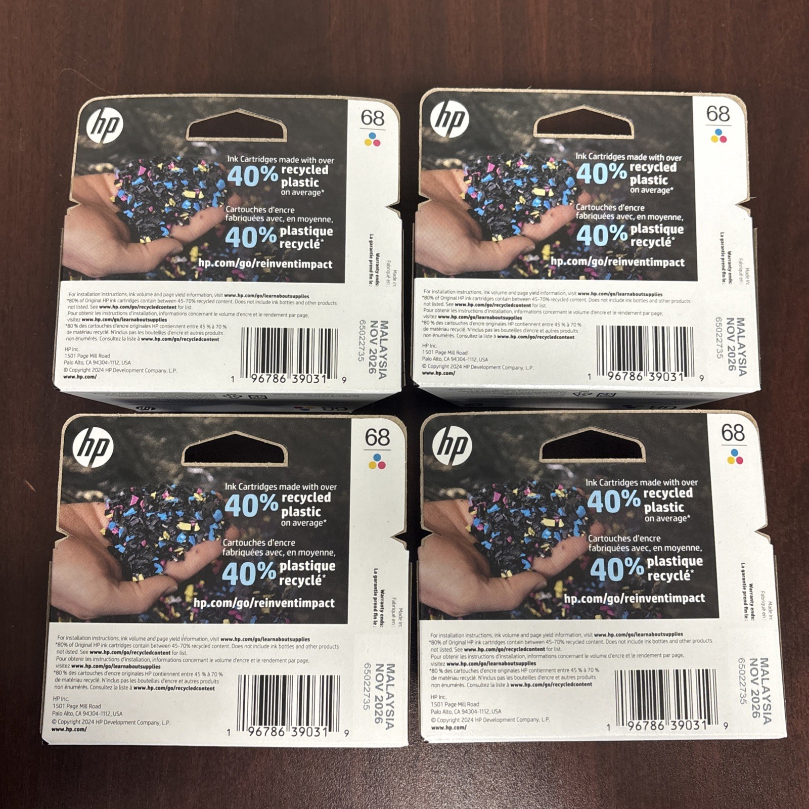 4 Pack - HP 68 Tri-Color Ink Cartridges 7FP20TN EXP 11/26