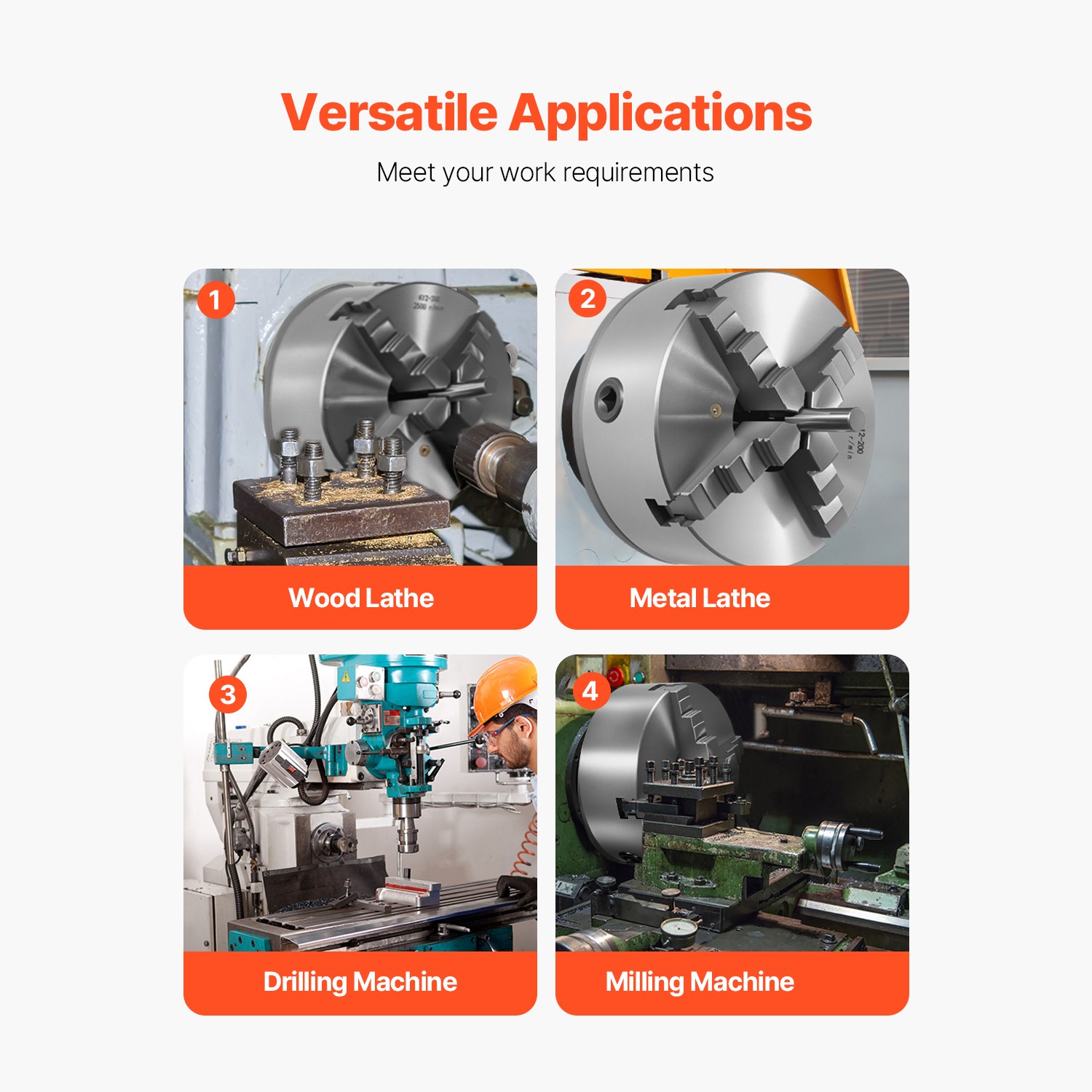 8 In 4-Jaw Self-Centering Lathe Chuck with 1 1/2 in-8 Backing Plate