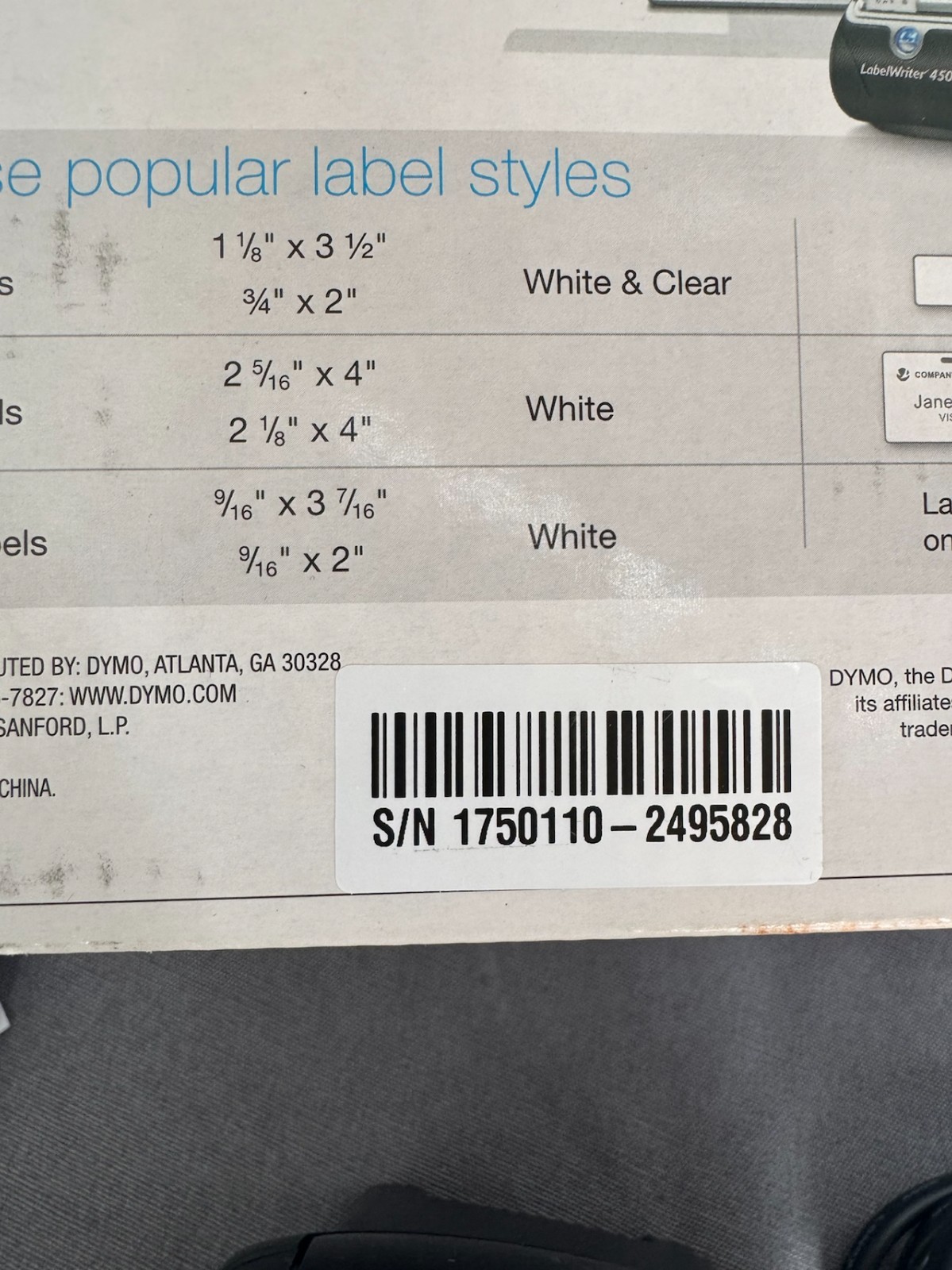 DYMO LabelWriter 450 Thermal Label Printer 1750110- w/ Power Supply & USB Cable