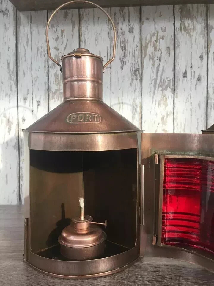 Port & Starboard Lanterns, Nautical Oil Lamps, Antique Brass Finish, Ship Lights