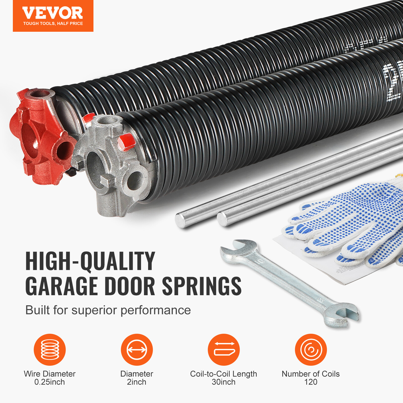 VEVOR Garage Door Torsion Springs Pair of 0.25 x 2 x 30inch with Winding Bars