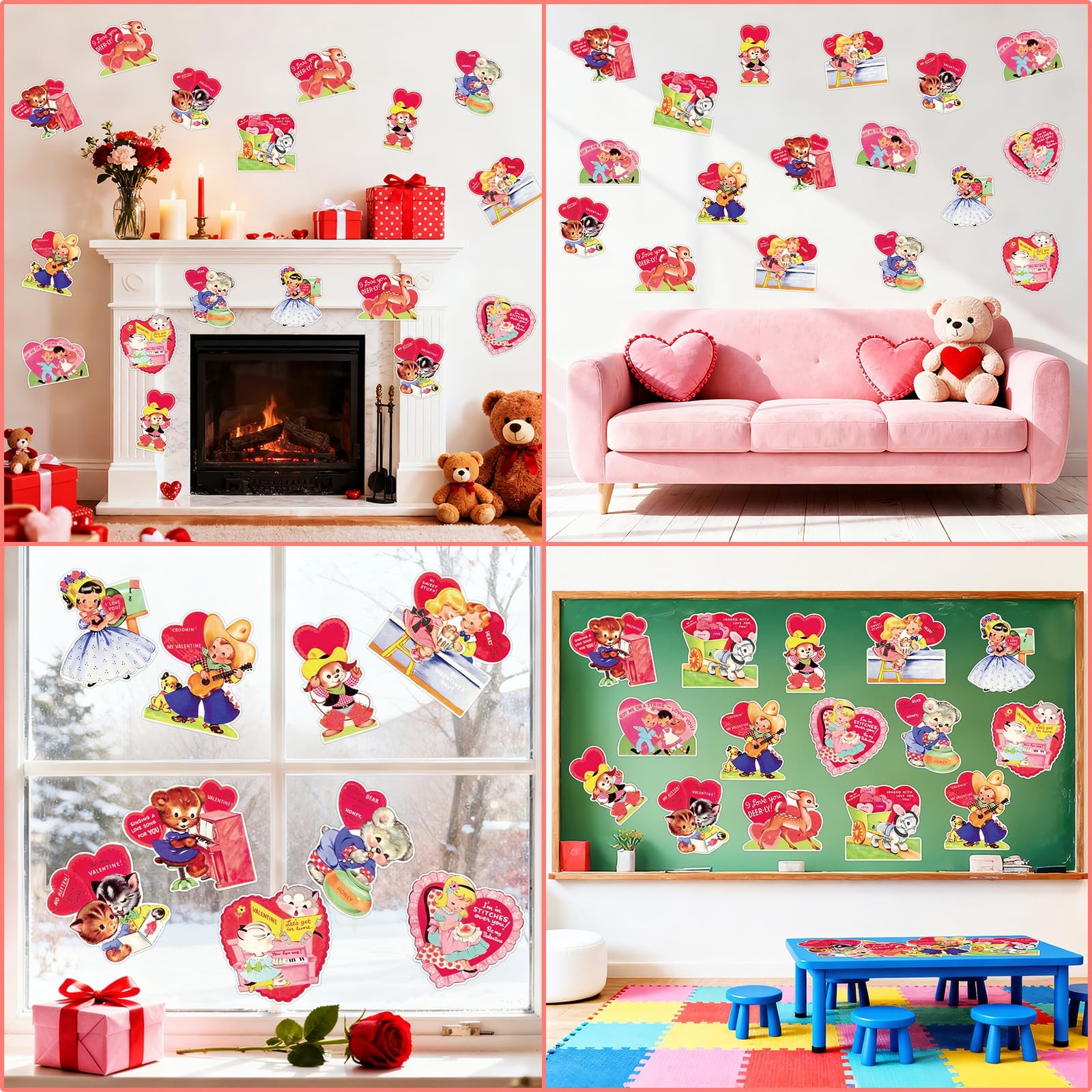 Vintage Valentine's Day Cutouts Retro 48 PCS Cardboard Hearts Classroom Decor!