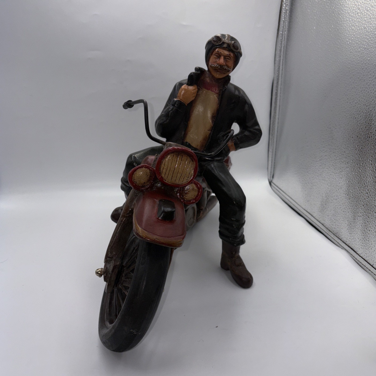 Vintage Large Resin Harley Davidson Style Motorcycle Sculpture w/Rider 19"x14"