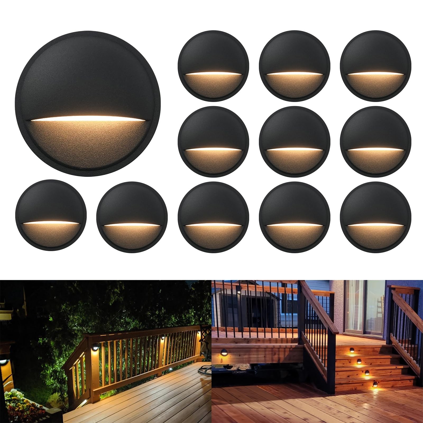 GKOLED 12 Pack Low Voltage LED Deck 12 Pack, Standard Size (Surface Mounted)