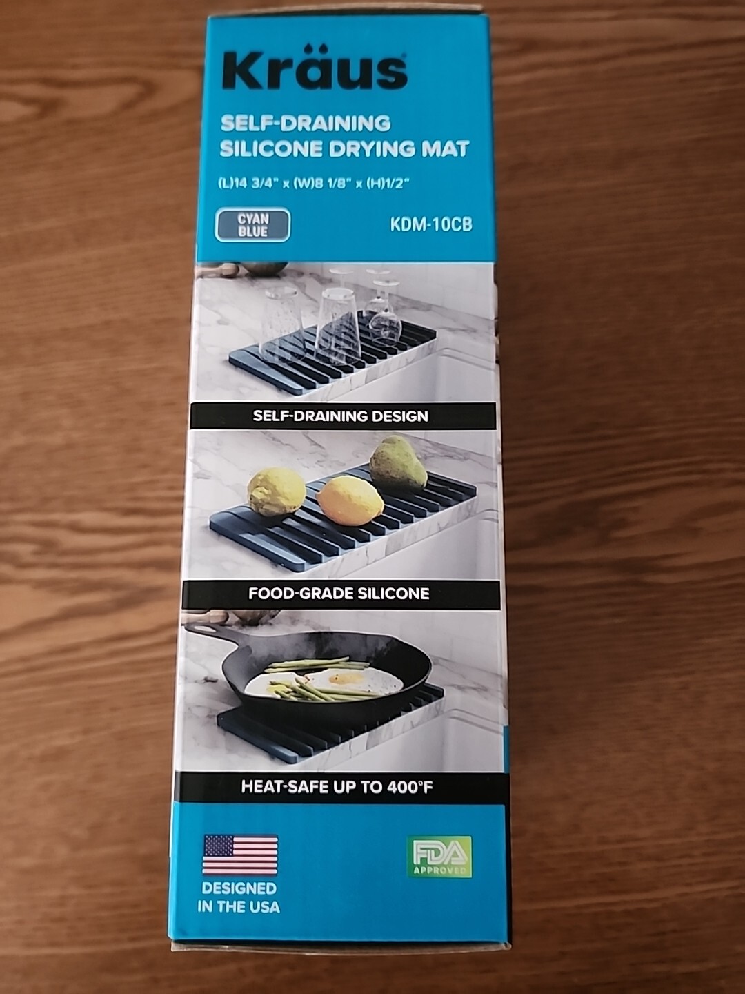 Kraus Silicone Sink Mat Self Draining Mat Cyan Blue 14 3/4" x 8 1/8" New