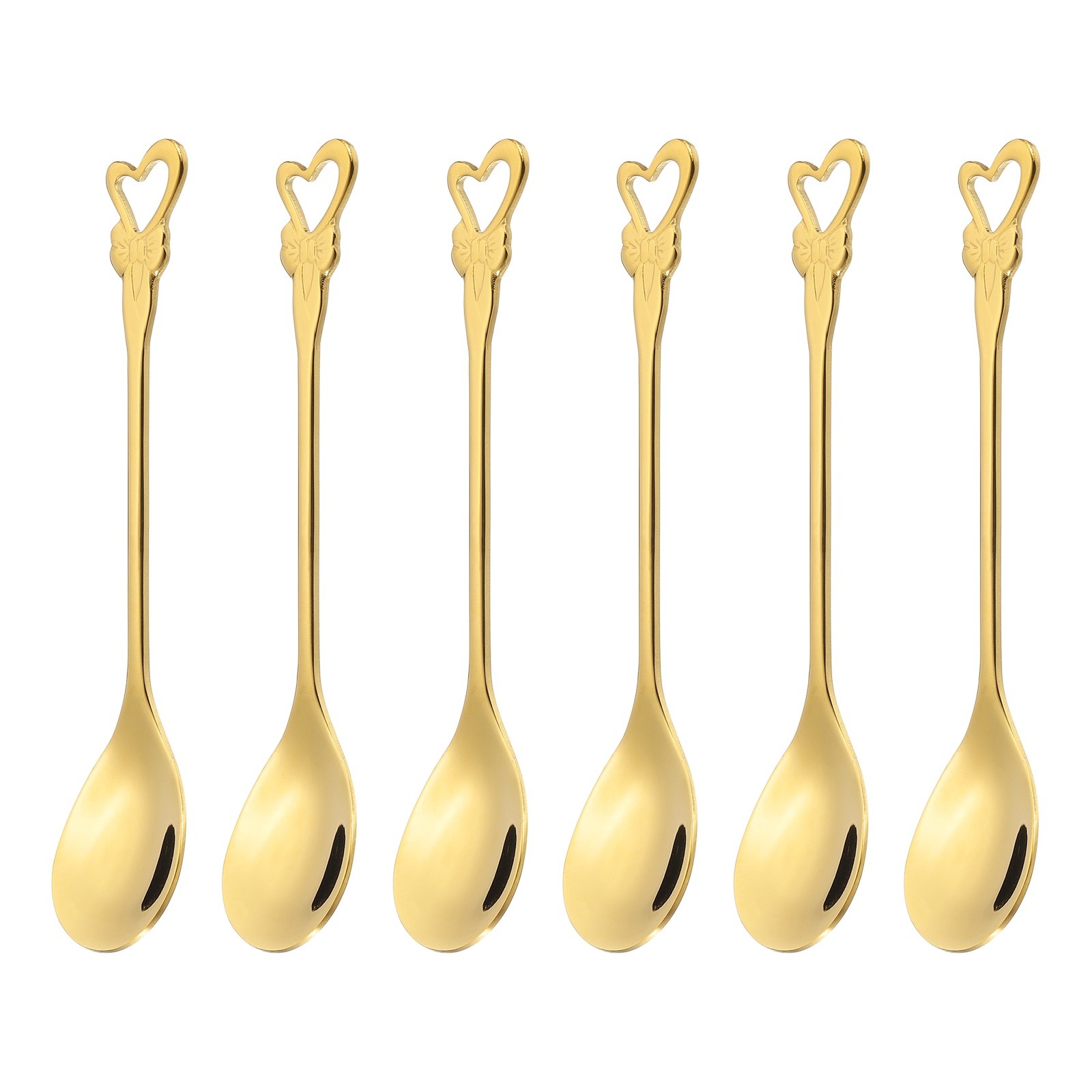 6pcs Coffee Spoons, Heart Tea Spoons Stainless Steel, Gold