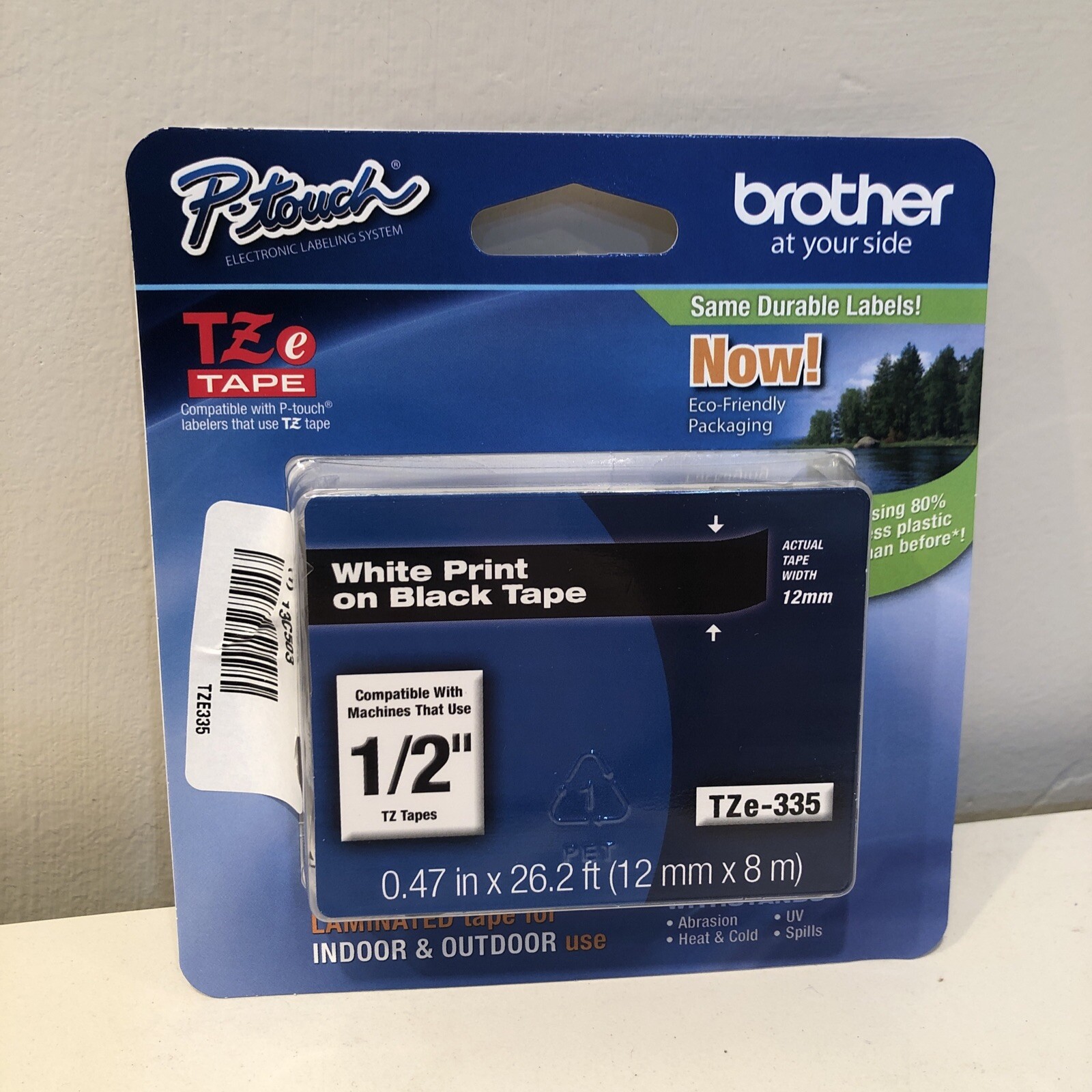 Brother 1/2" White on Black Tape TZe-335