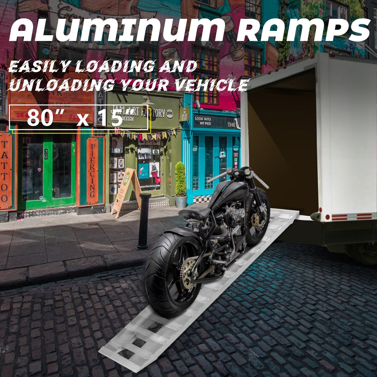 Pair Of 80" X 15" Aluminum 6000 LBS Truck Car Auto Trailer Ramps Hook End Knife