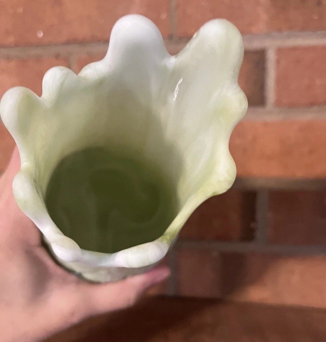 Kanawha Moon And Stars Green Slag Glass Swung Vase End Of Day ~ Rare