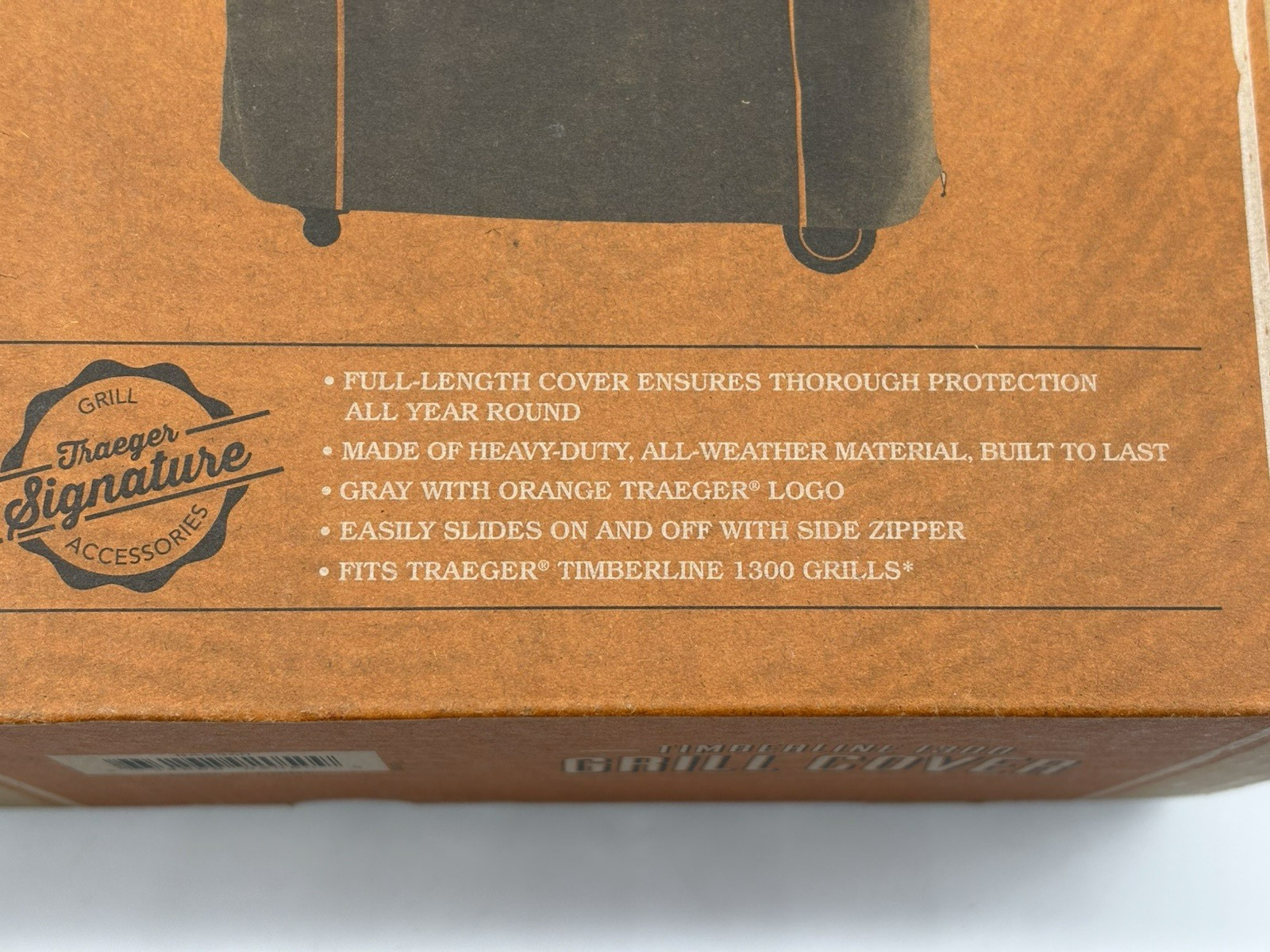 Traeger BAC360 Timberline 1300 Grill Cover - Full Length - Gray with Orange Logo