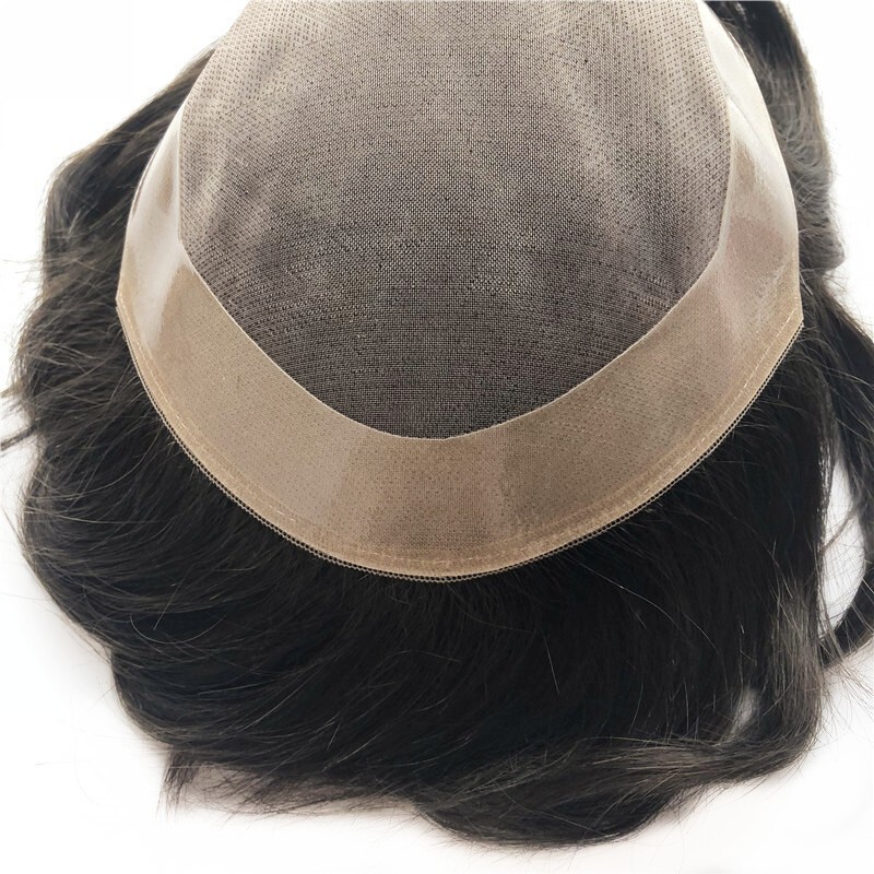 Durable Mens Human Hair Replacement System Hairpiece Fine Mono Poly Skin Toupee