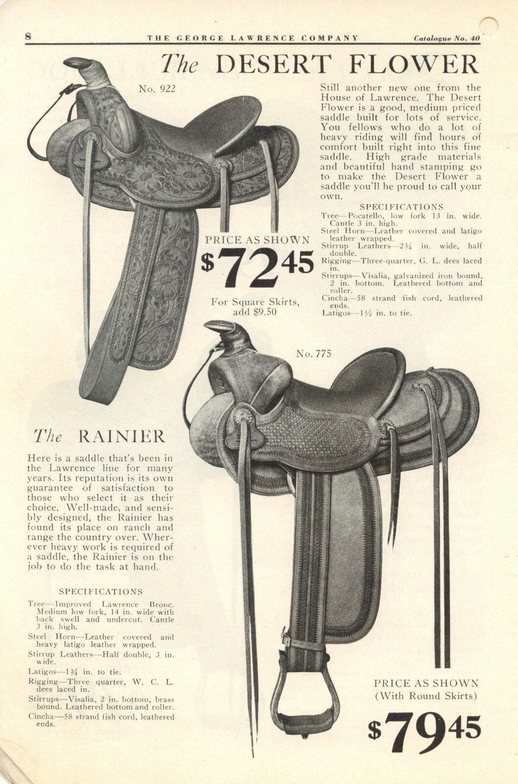 1940 George Lawrence Leather Catalog #40 on CD - Saddles, Holsters, Portland, OR