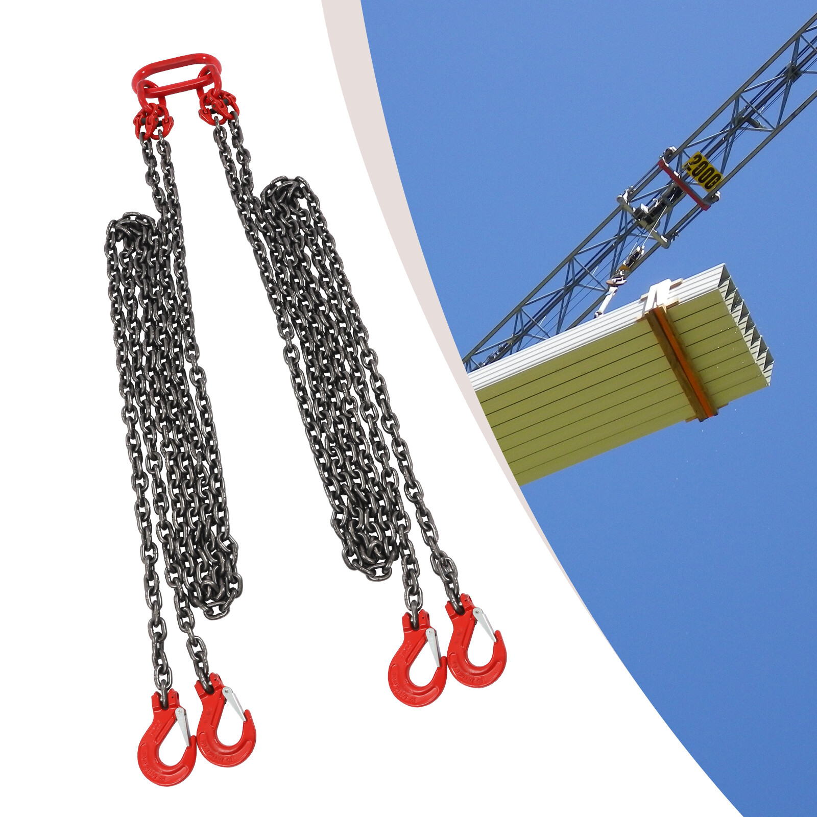 10FT Chain Sling Lift Chain G80 w/ 4 Leg Grab Hooks 5T.45lbs Alloy Steel!