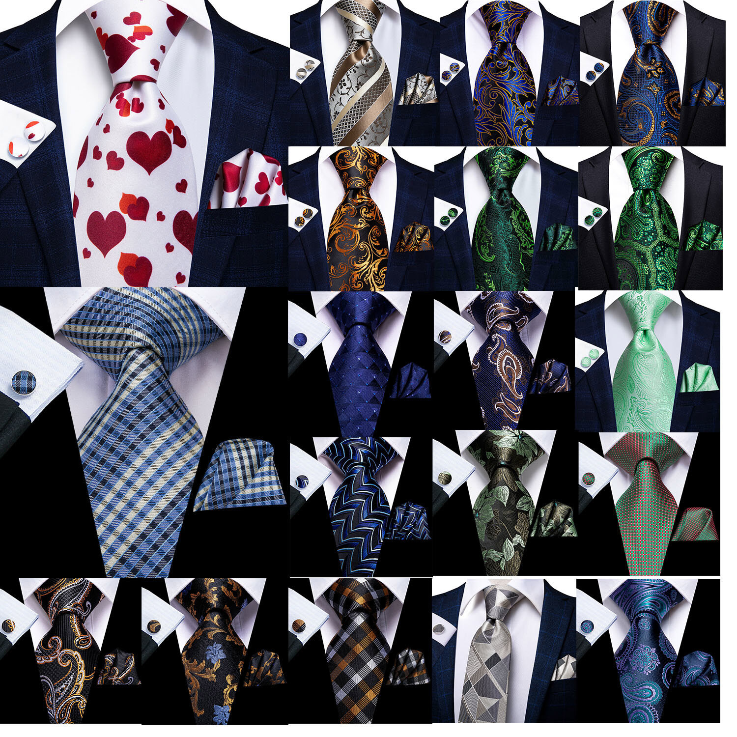 Mens Woven Wedding Ties 100 Colours Paisley Floral Solid Necktie Handkerchief Se