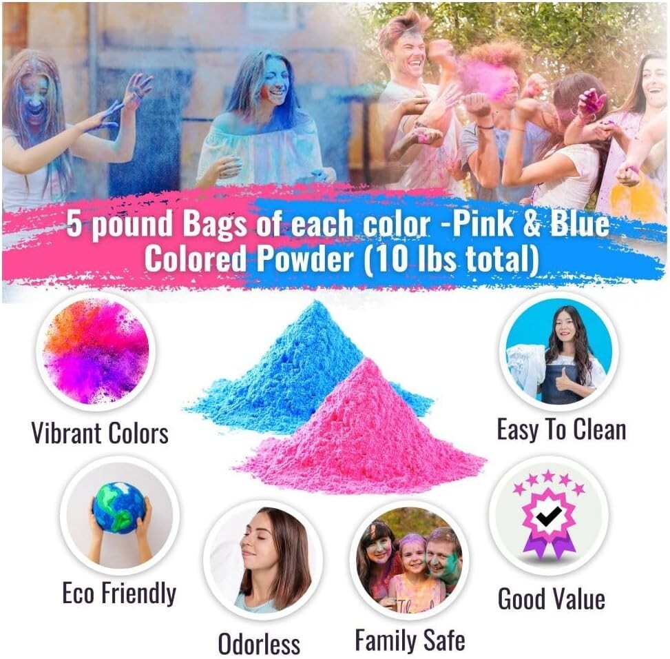 Color Blaze Baby Gender Reveal - 5lb Pink & 5lb Blue - Color Powder Combo Pack