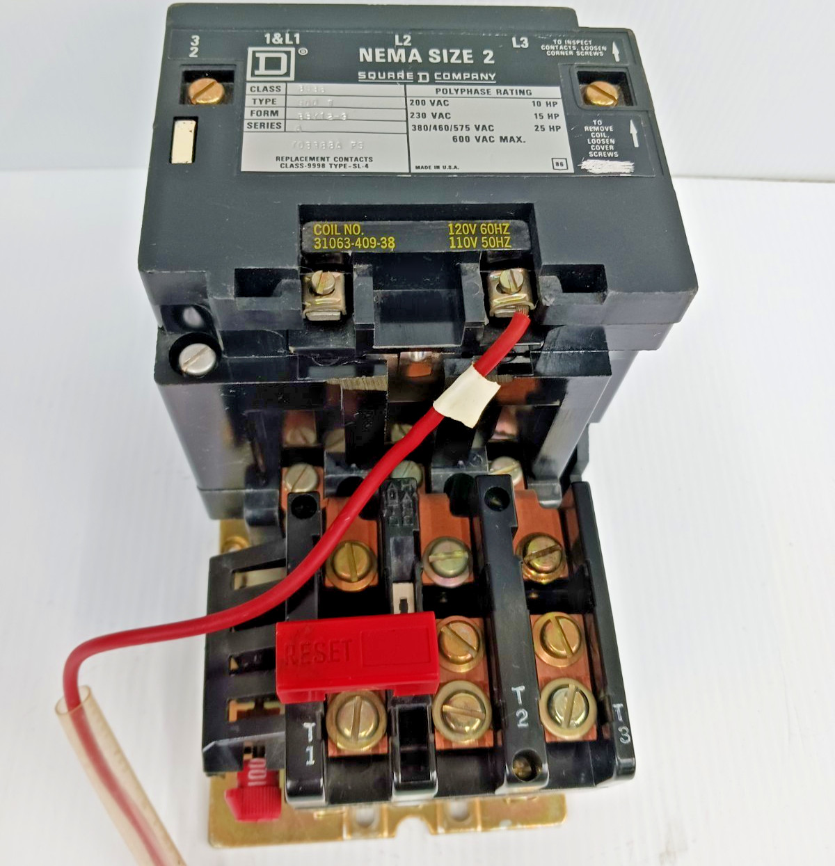 New Square D Size 2 Motor Starter 8536 SD01 Coil 120 V ac 25 HP