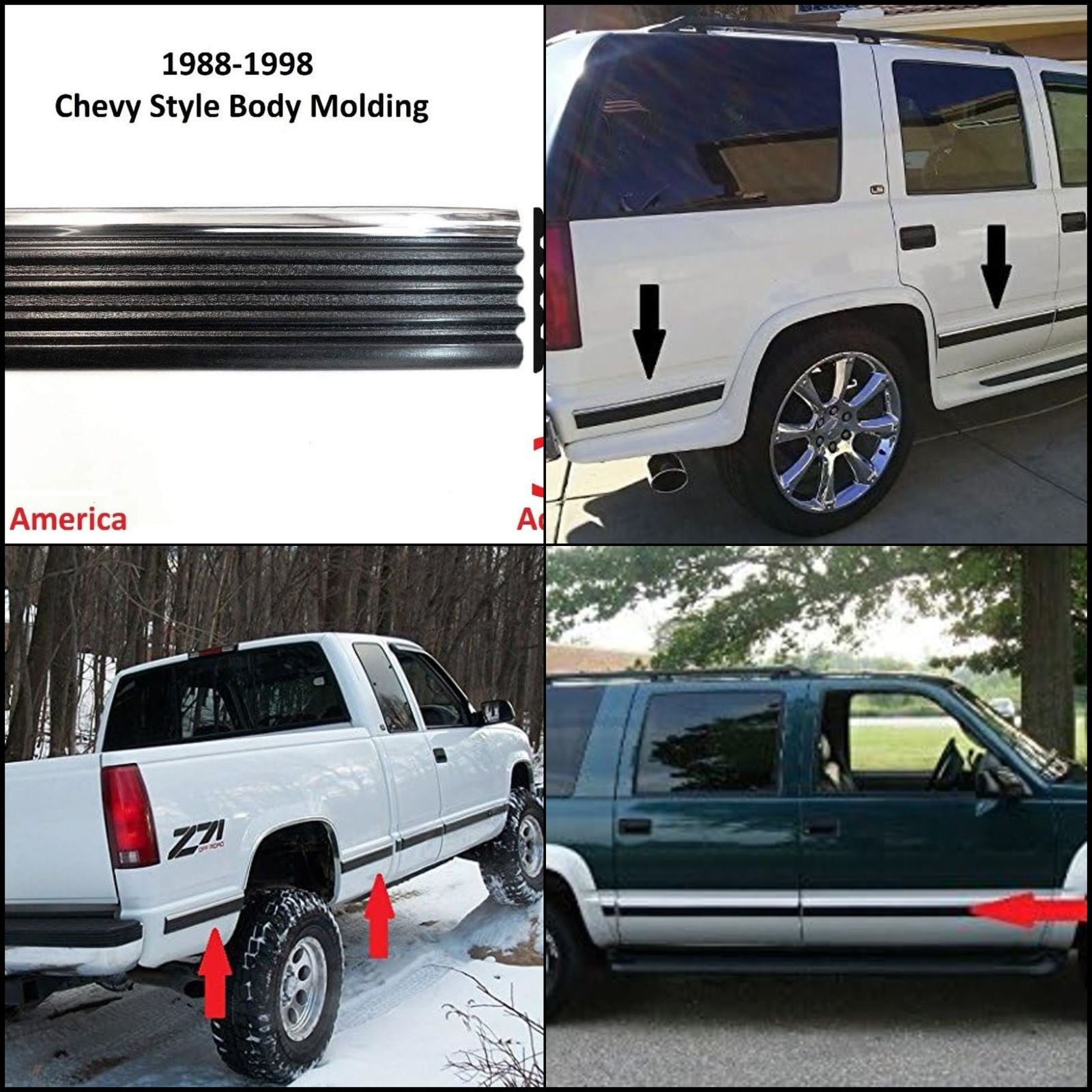 1988-1998 Chevy GMC Black Side Body Trim Molding Tahoe Suburban Silverado Pickup