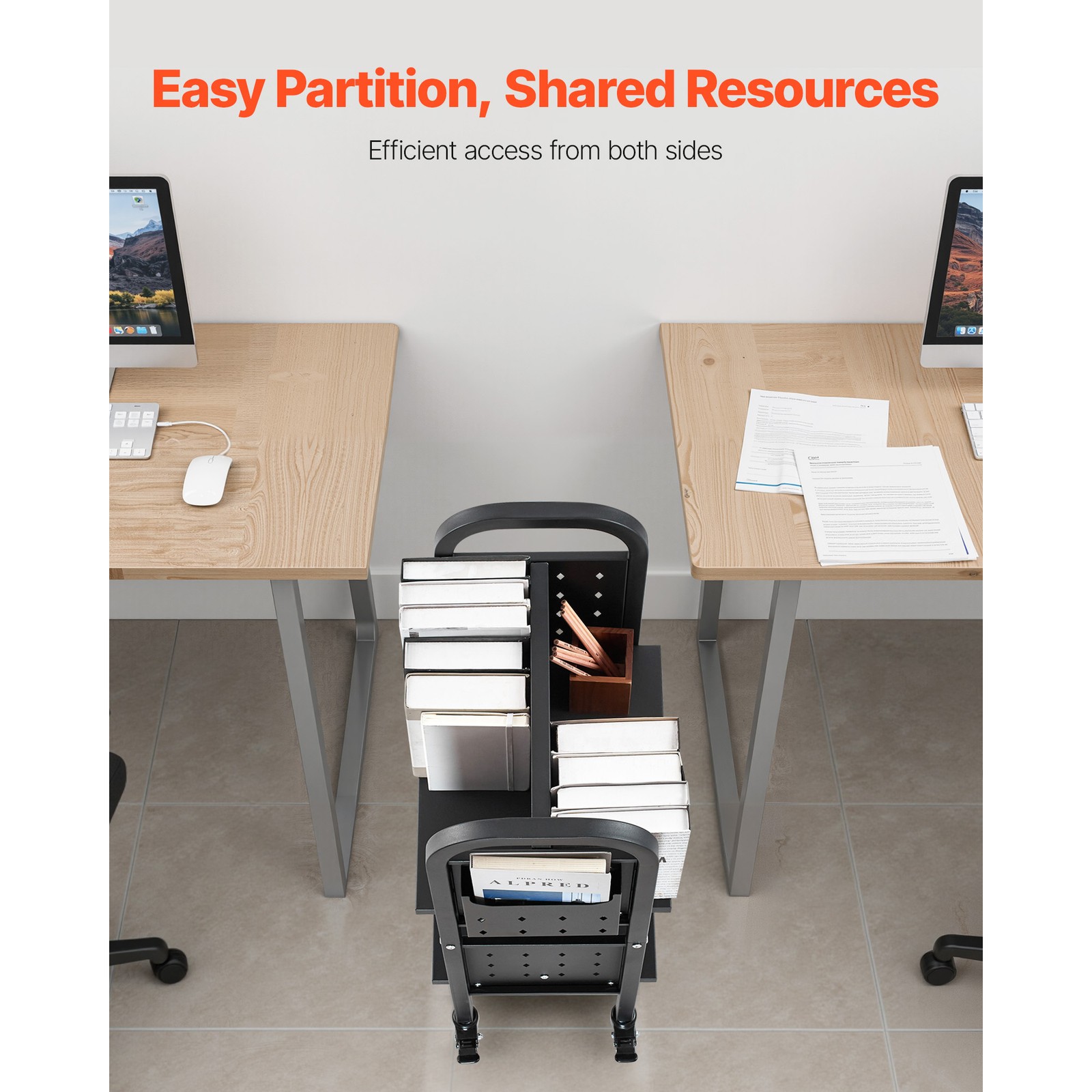 2-Tier Rolling Book Cart Double Sided L-Shaped Shelves Book Truck in Black