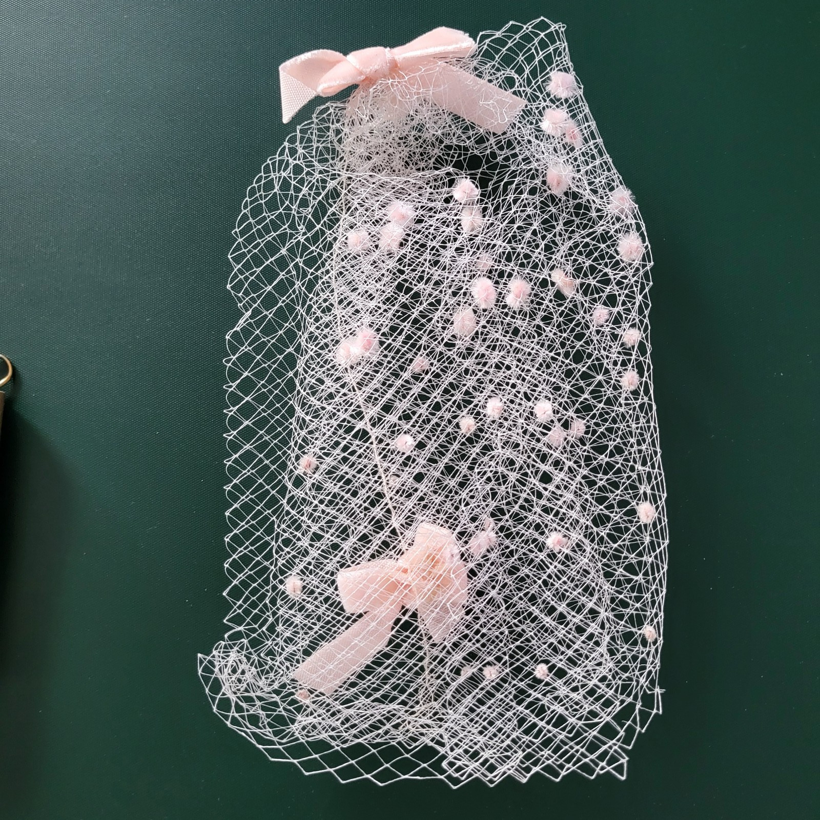 Vtg 1950s Pink Velvet Bow Birdcage Veil Net Hat Hair Piece + Key Holder with Box