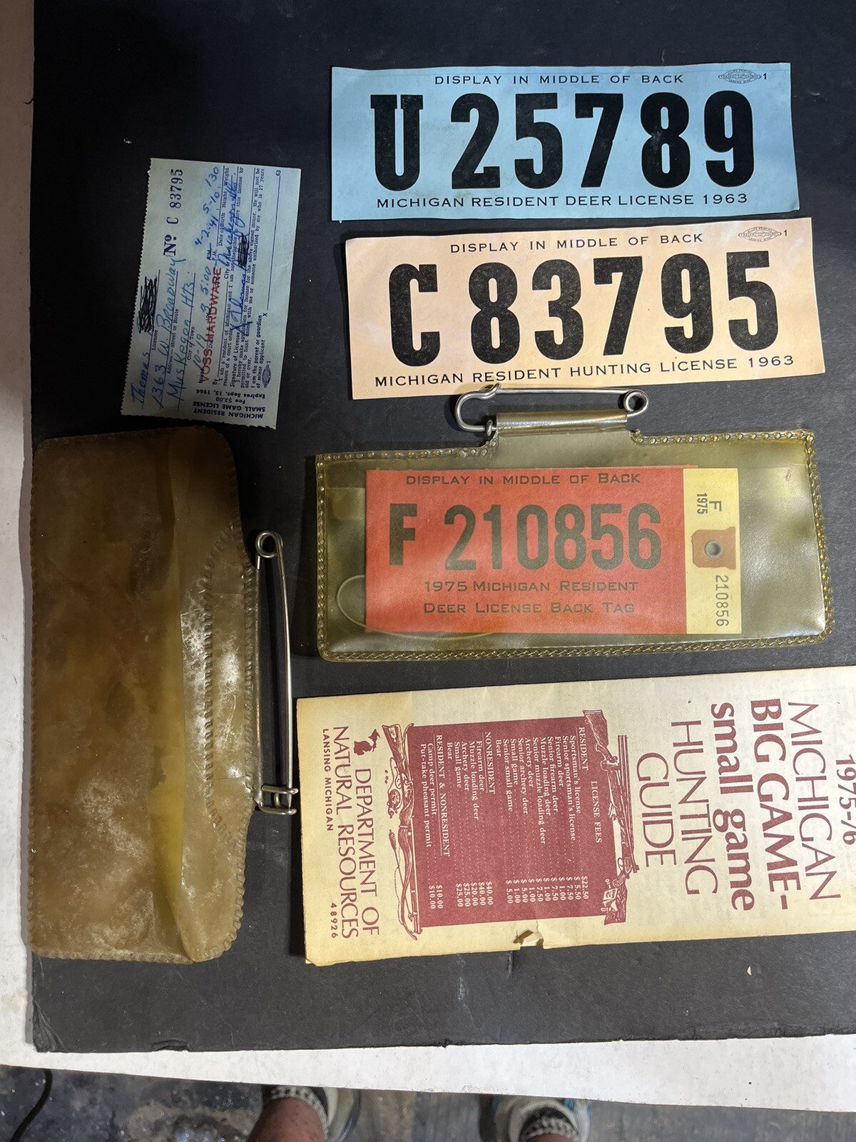 1963@1975 Michigan Hunting Licenses Wit Holders And Hunting Guide