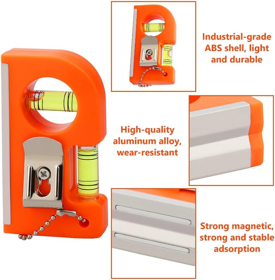 Magnetic Small Pocket Two Bubble Spirit Level Tool 3.3inch Keychain Belt Clip