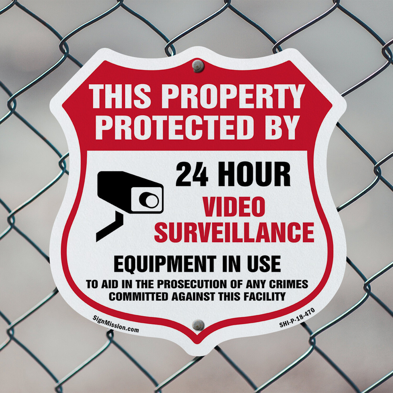 Video Surveillance Shield Sign This Property Protected By 24 Shield Shaped Sign